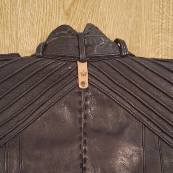 Mackage Dark Leather Jacket with Zipper Details - Picture 13 of 16
